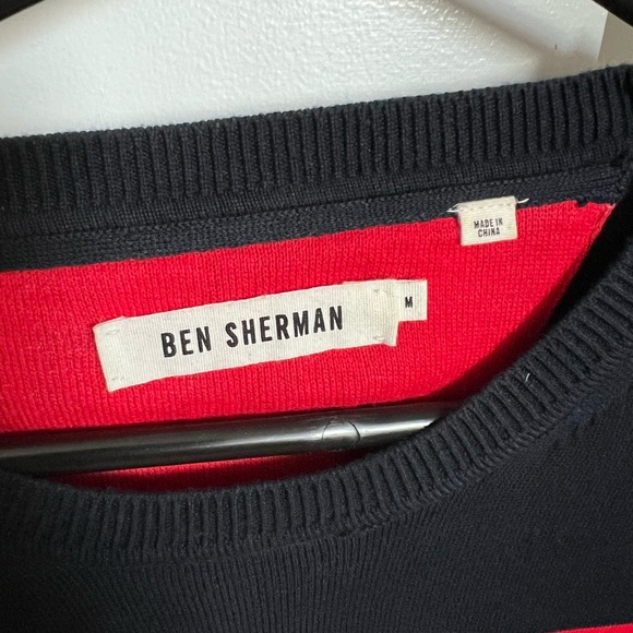 Ben Sherman Mens Size Medium Red & Blue Striped Crew Neck Pullover Sweater - Picture 3 of 5